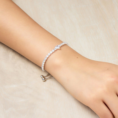 Silver Plated Heart Solitaire Friendship Bracelet Created with Zircondia® Crystals