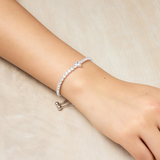 Silver Plated Heart Solitaire Friendship Bracelet Created with Zircondia® Crystals
