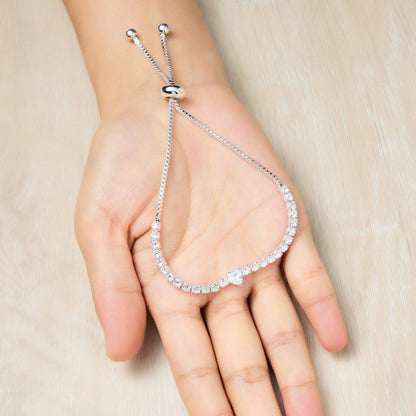 Silver Plated Heart Solitaire Friendship Bracelet Created with Zircondia® Crystals