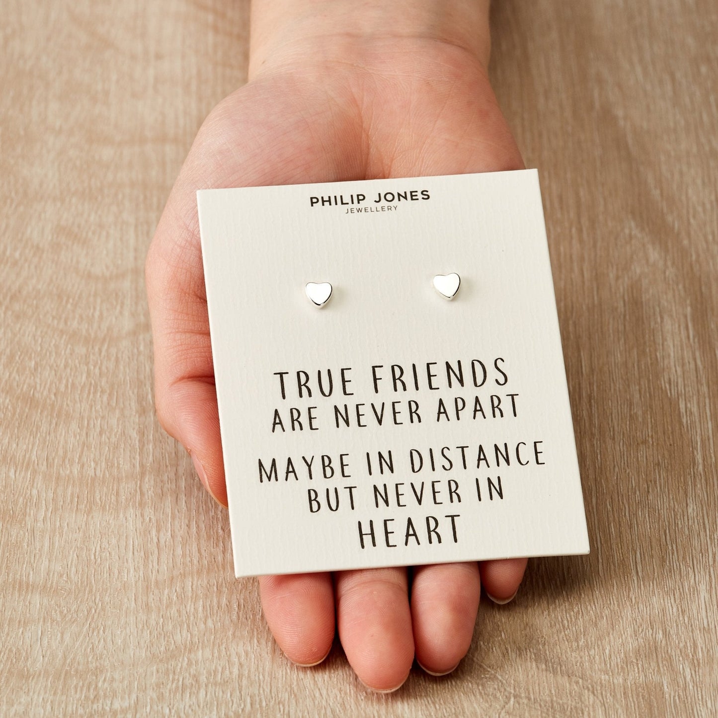 Silver Plated Heart Stud Earrings with Quote Card