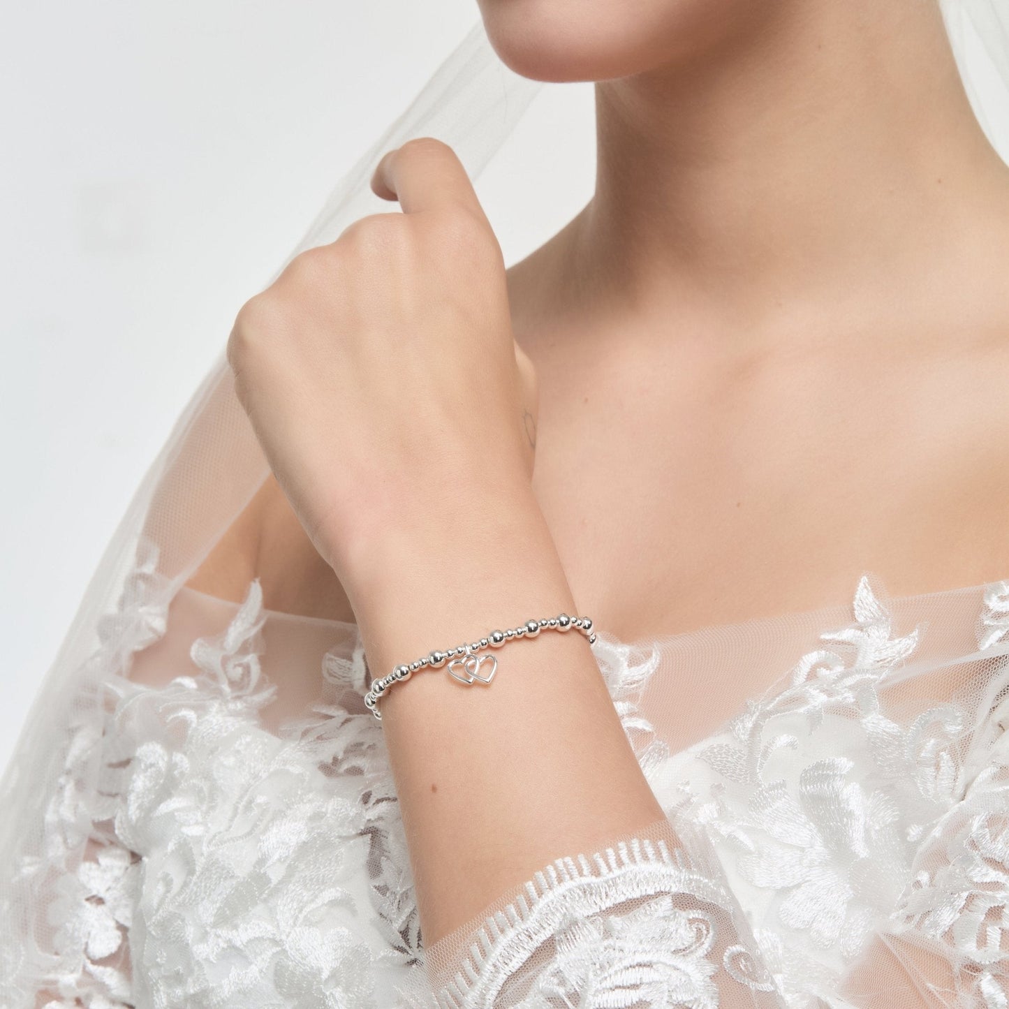 Silver Plated I Couldn't Say I Do Without You Heart Link Stretch Bracelet with Gift Box