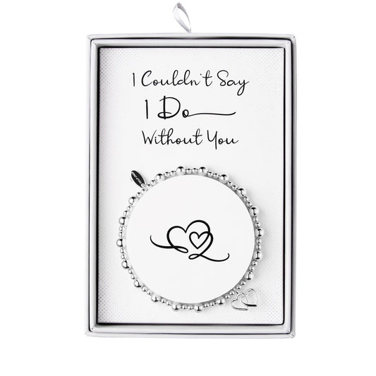 Silver Plated I Couldn't Say I Do Without You Heart Link Stretch Bracelet with Gift Box