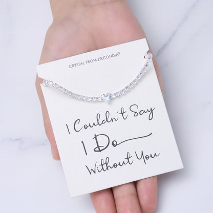 Silver Plated I Couldn't Say I Do Without You Heart Solitaire Bridal Bracelet with Zircondia® Crystals