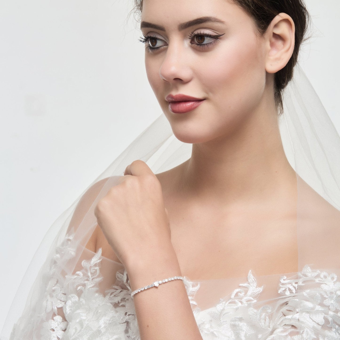 Silver Plated I Couldn't Say I Do Without You Heart Solitaire Bridal Bracelet with Zircondia® Crystals