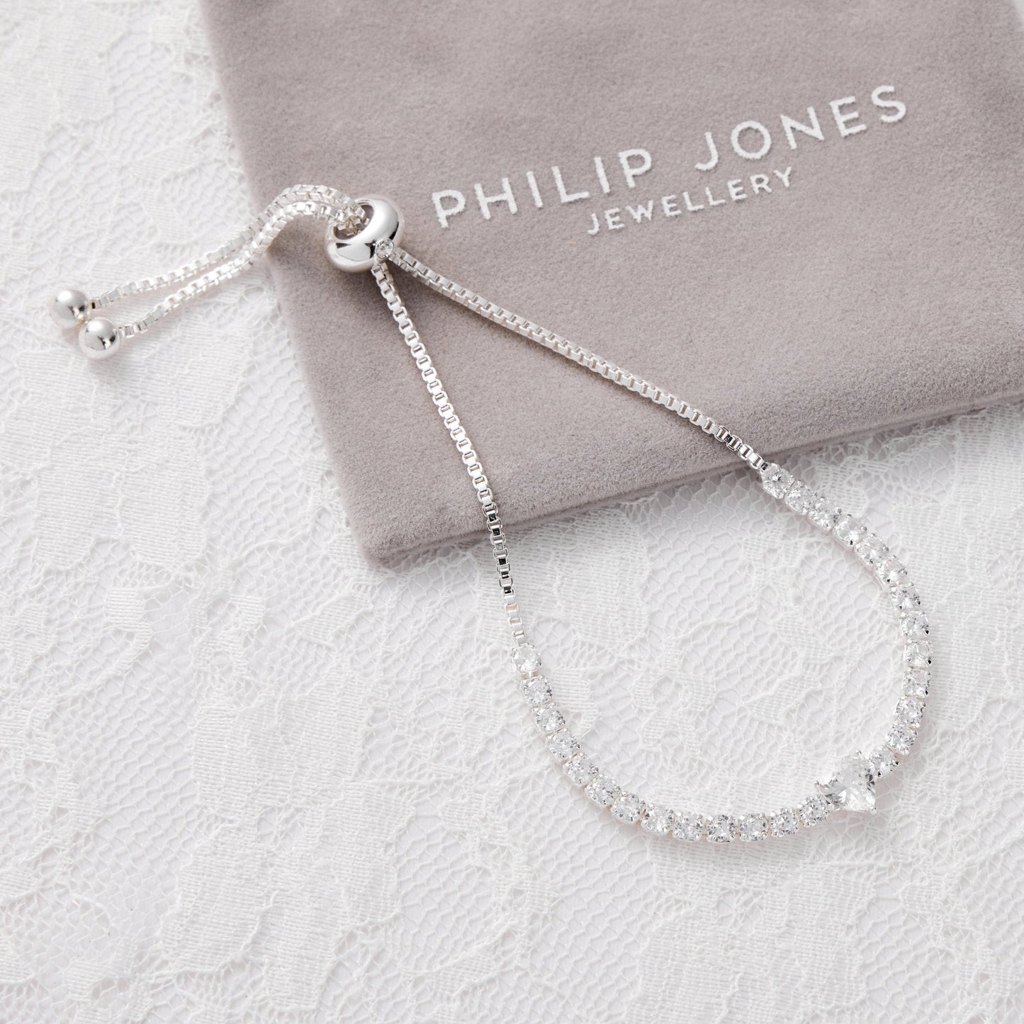 Silver Plated I Couldn't Say I Do Without You Heart Solitaire Bridal Bracelet with Zircondia® Crystals