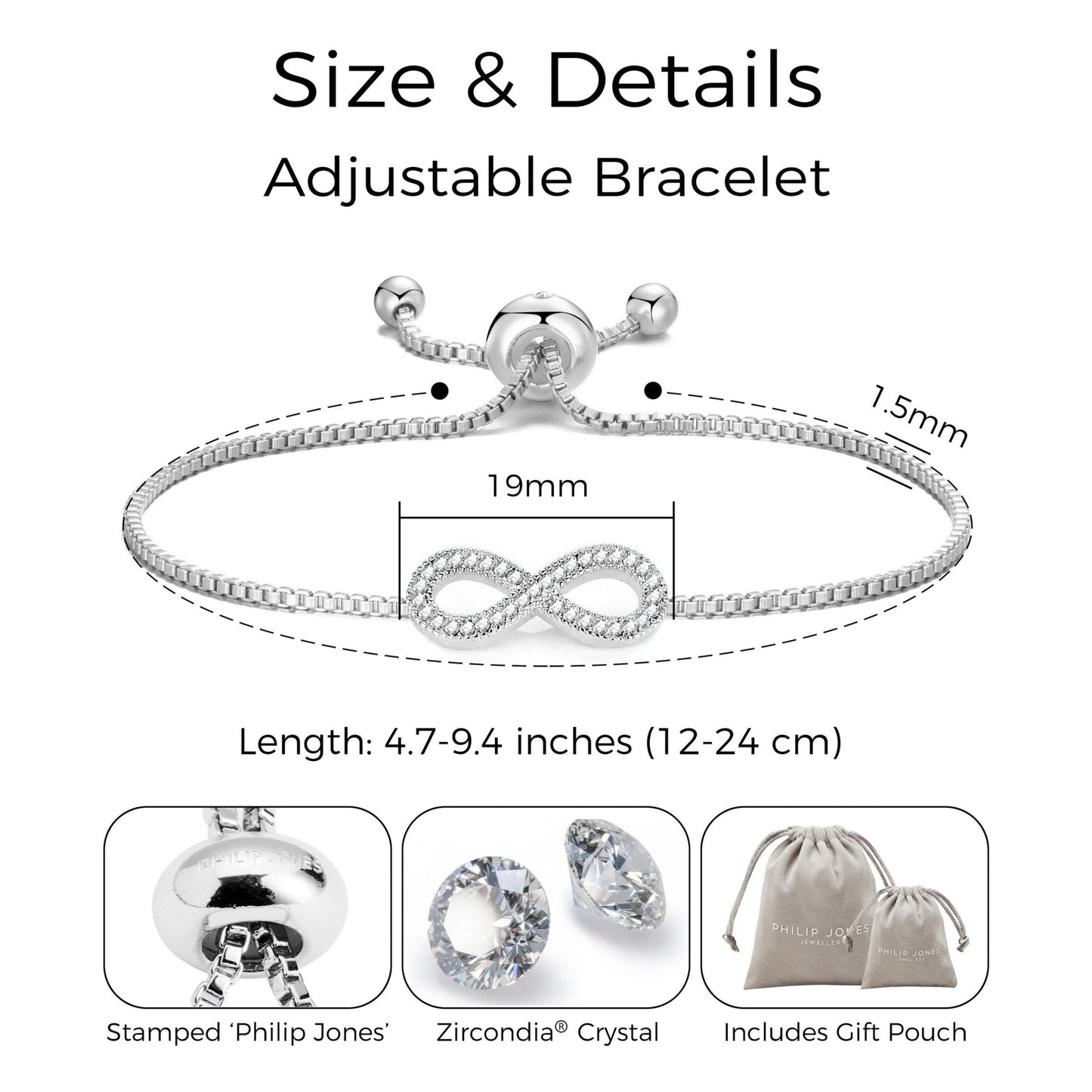 Silver Plated Infinity Friendship Bracelet Created with Zircondia® Crystals