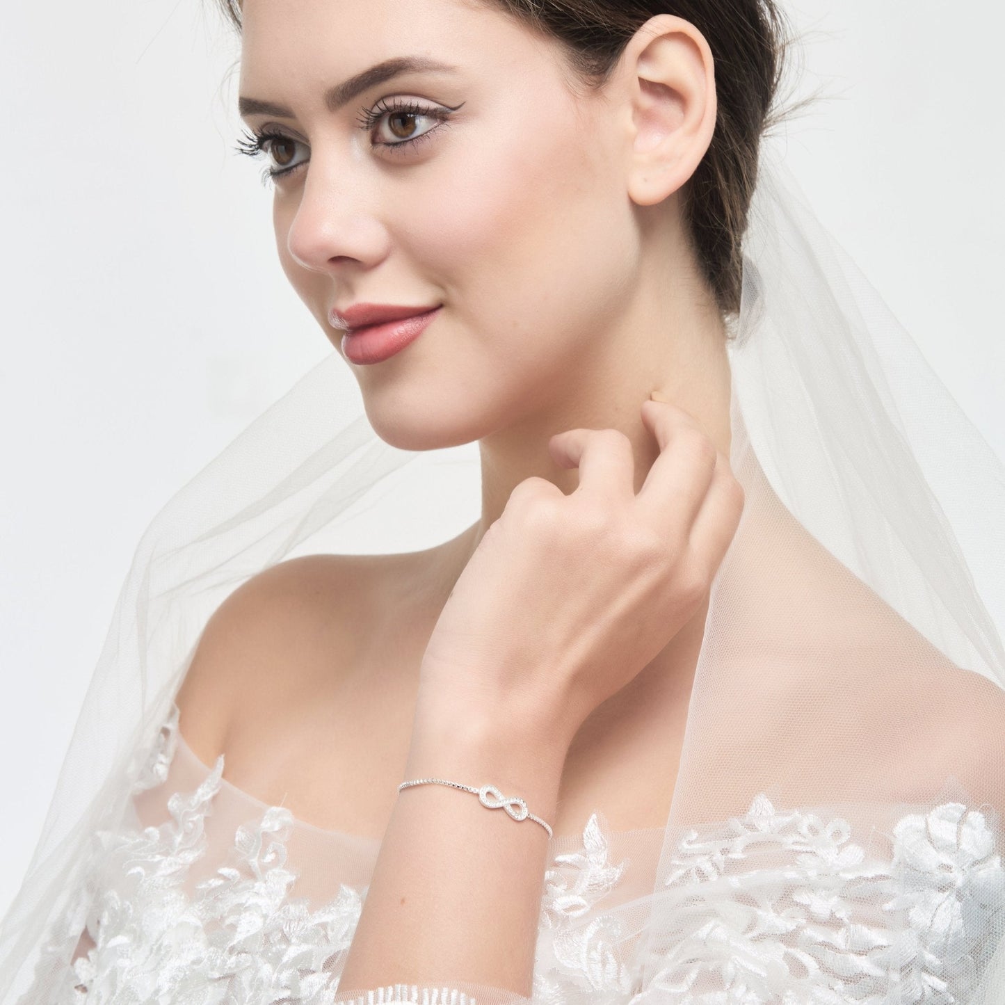 Silver Plated I Couldn't Say I Do Without You Infinity Bridal Bracelet with Zircondia® Crystals