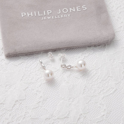 Silver Plated I Couldn't Say I Do Without You Infinity Pearl Drop Bridal Earrings with Zircondia® Crystals