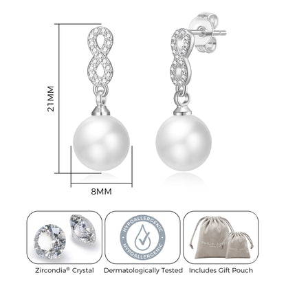 Silver Plated I Couldn't Say I Do Without You Infinity Pearl Drop Bridal Earrings with Zircondia® Crystals