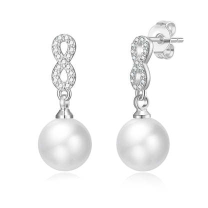 Silver Plated I Couldn't Say I Do Without You Infinity Pearl Drop Bridal Earrings with Zircondia® Crystals