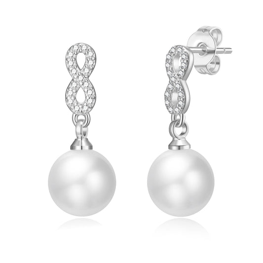 Silver Plated I Couldn't Say I Do Without You Infinity Pearl Drop Bridal Earrings with Zircondia® Crystals