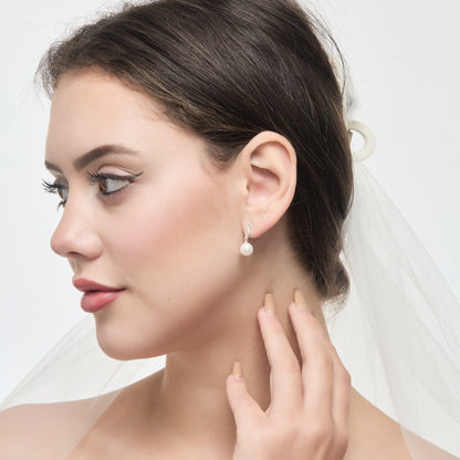 Silver Plated I Couldn't Say I Do Without You Infinity Pearl Drop Bridal Earrings with Zircondia® Crystals