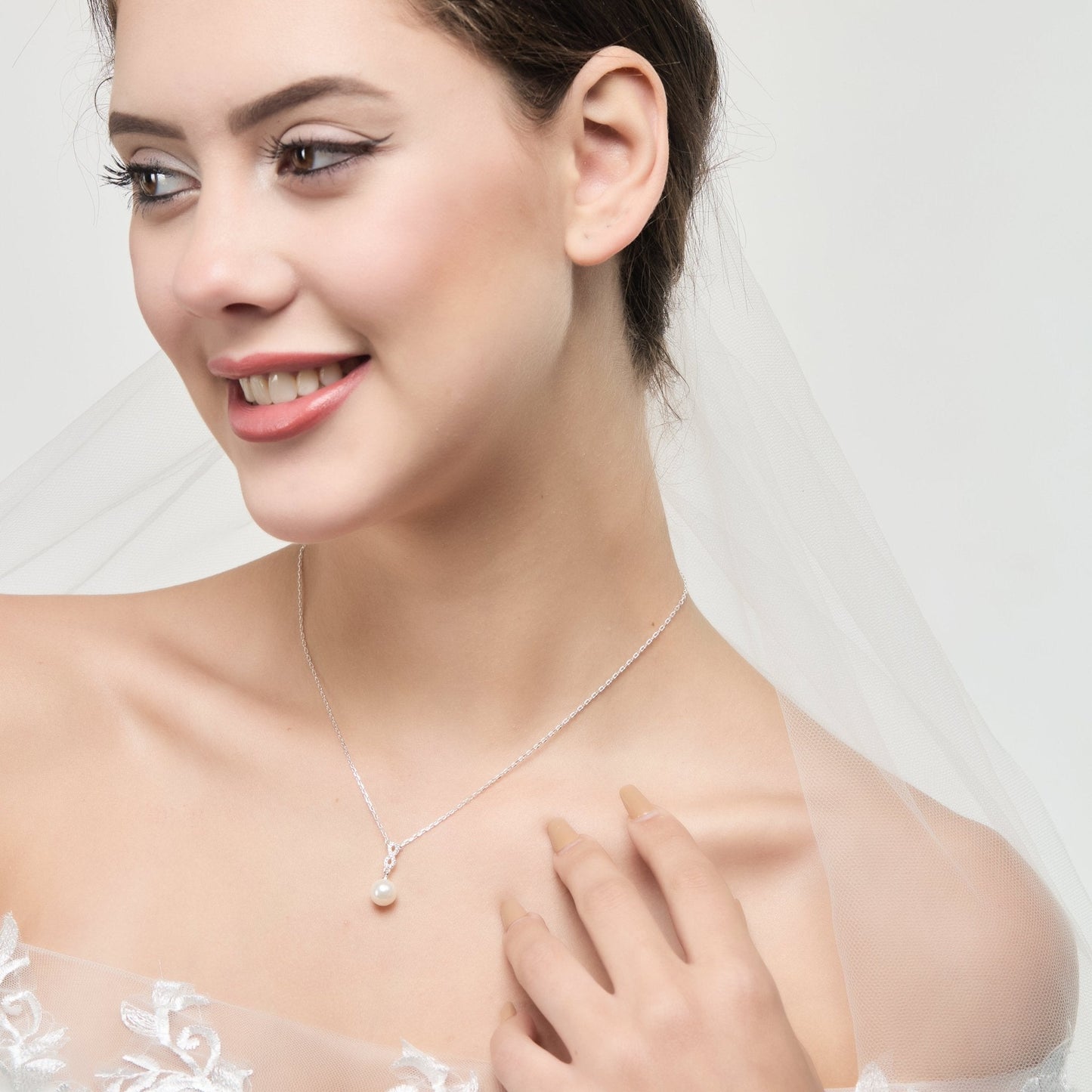 Silver Plated I Couldn't Say I Do Without You Infinity Pearl Bridal Drop Necklace with Zircondia® Crystals