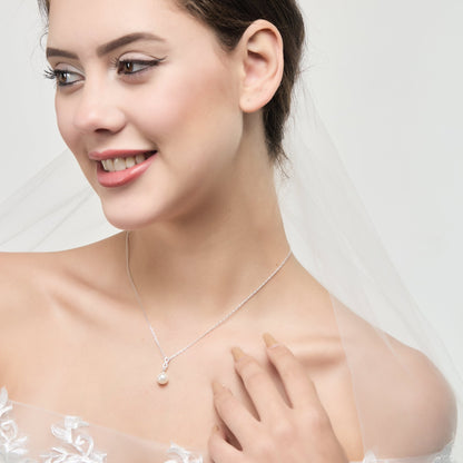 Silver Plated I Couldn't Say I Do Without You Infinity Pearl Bridal Drop Necklace with Zircondia® Crystals