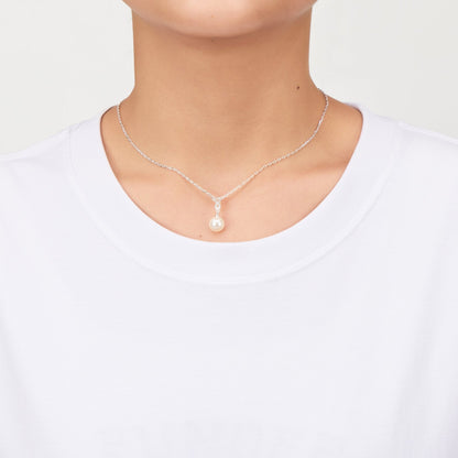 Silver Plated Infinity Pearl Drop Necklace Created with Zircondia® Crystals