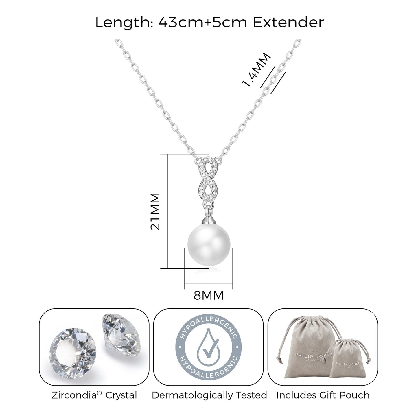 Silver Plated Infinity Pearl Drop Necklace Created with Zircondia® Crystals