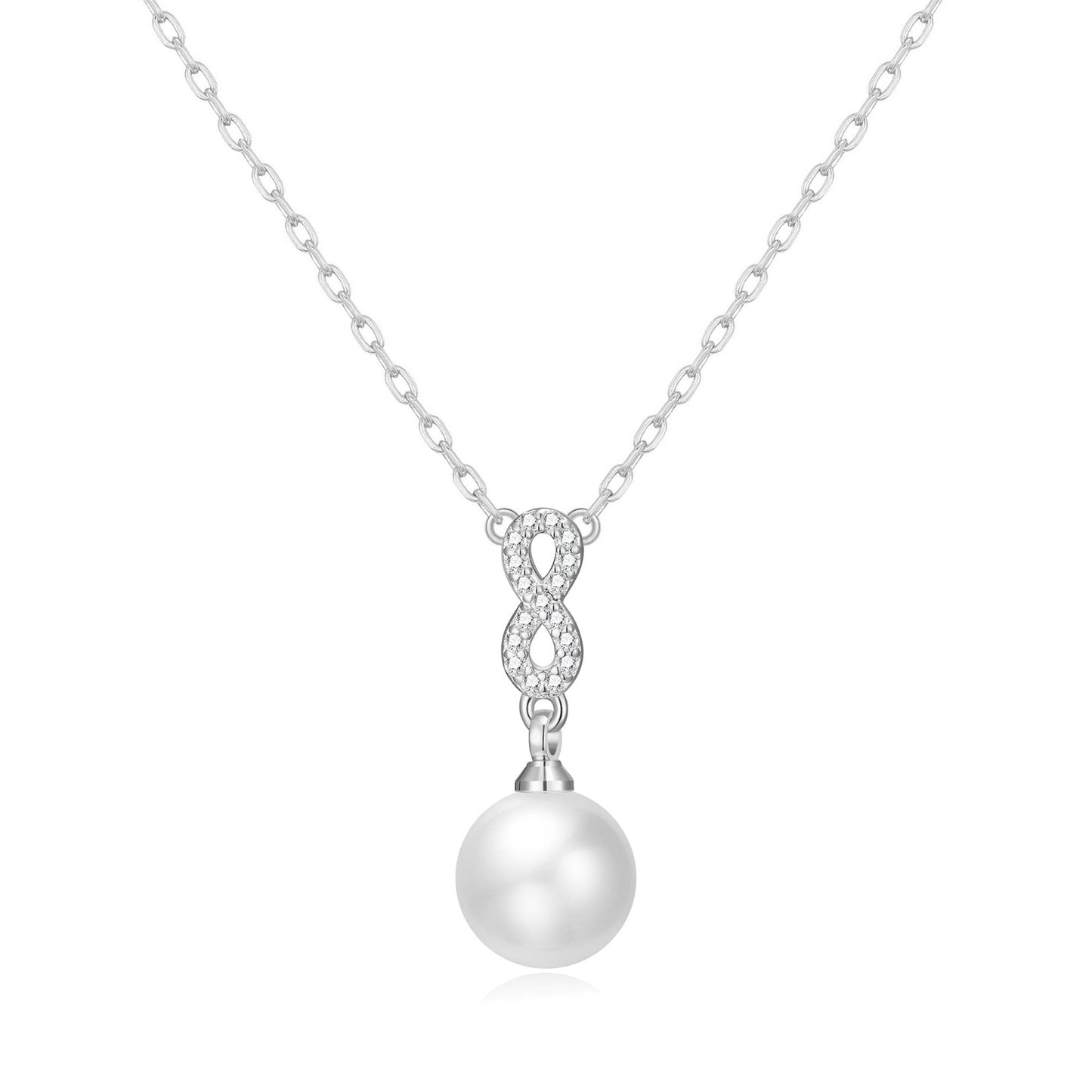 Silver Plated I Couldn't Say I Do Without You Infinity Pearl Bridal Drop Necklace with Zircondia® Crystals