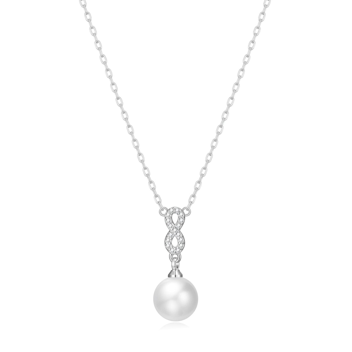 Silver Plated Infinity Pearl Drop Necklace Created with Zircondia® Crystals