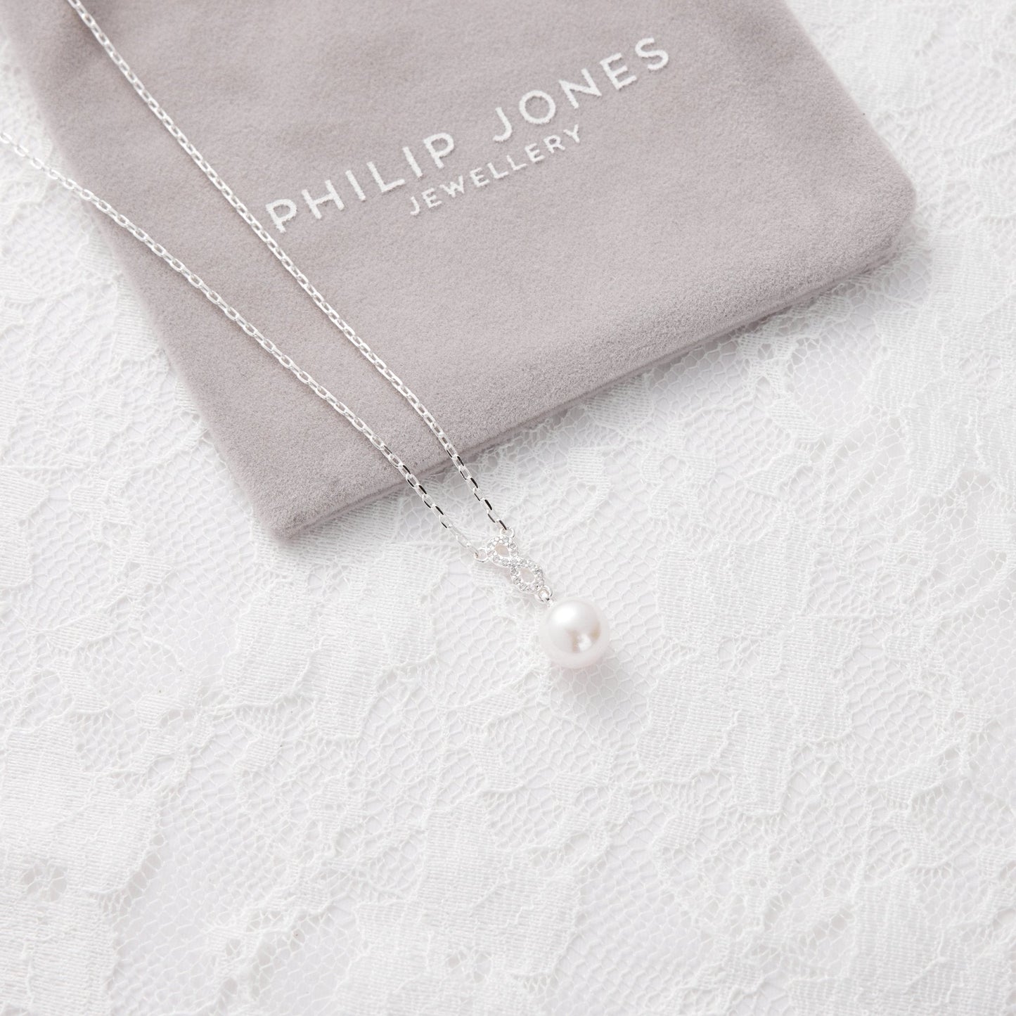 Silver Plated I Couldn't Say I Do Without You Infinity Pearl Bridal Drop Necklace with Zircondia® Crystals