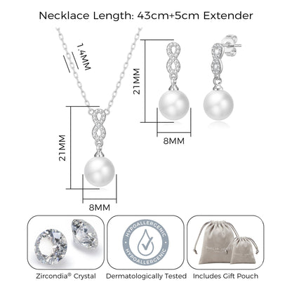 Silver Plated I Couldn't Say I Do Without You Infinity Pearl Drop Bridal Set with Zircondia® Crystals