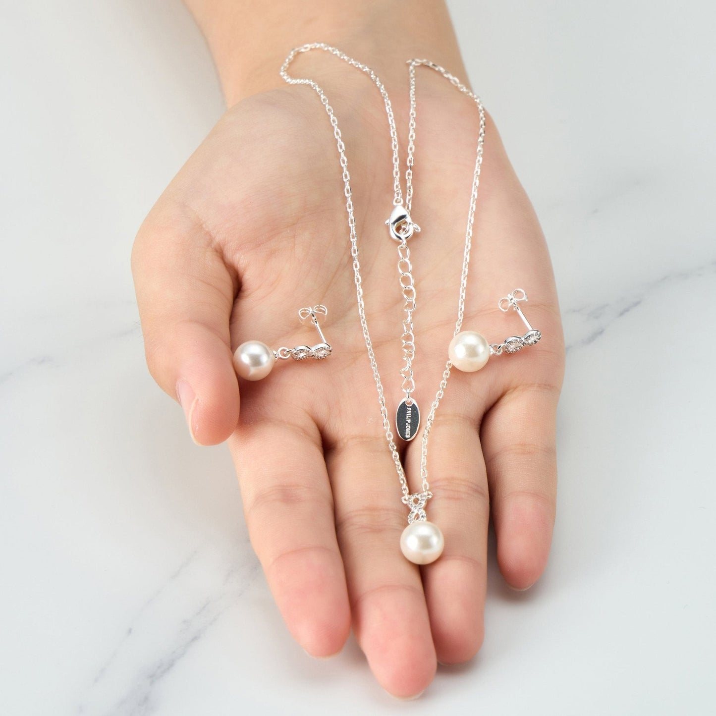 Silver Plated Infinity Pearl Drop Set Created with Zircondia® Crystals