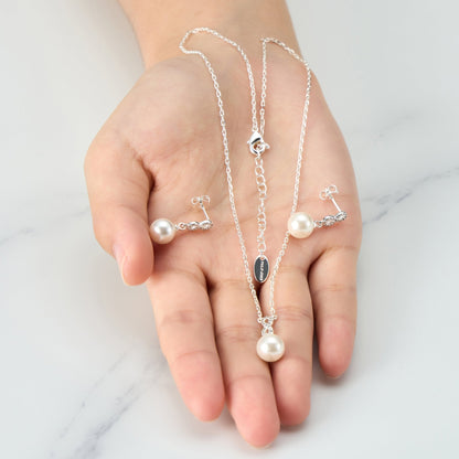 Silver Plated Infinity Pearl Drop Set Created with Zircondia® Crystals