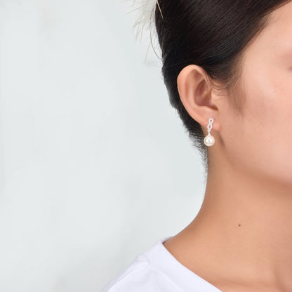 Silver Plated Infinity Pearl Drop Set Created with Zircondia® Crystals