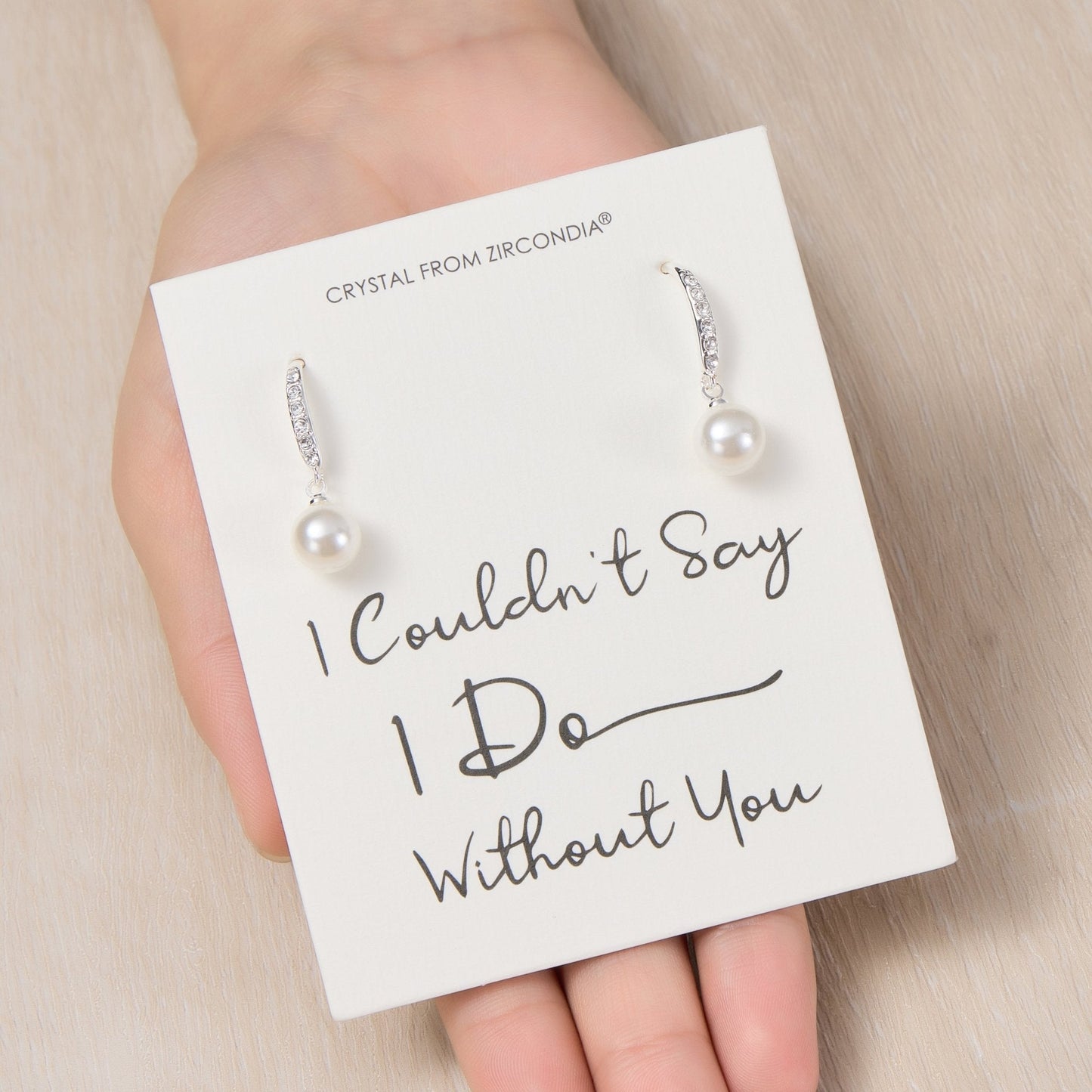 Silver Plated I Couldn't Say I Do Without You Pearl Drop Bridal Earrings Created with Zircondia® Crystals