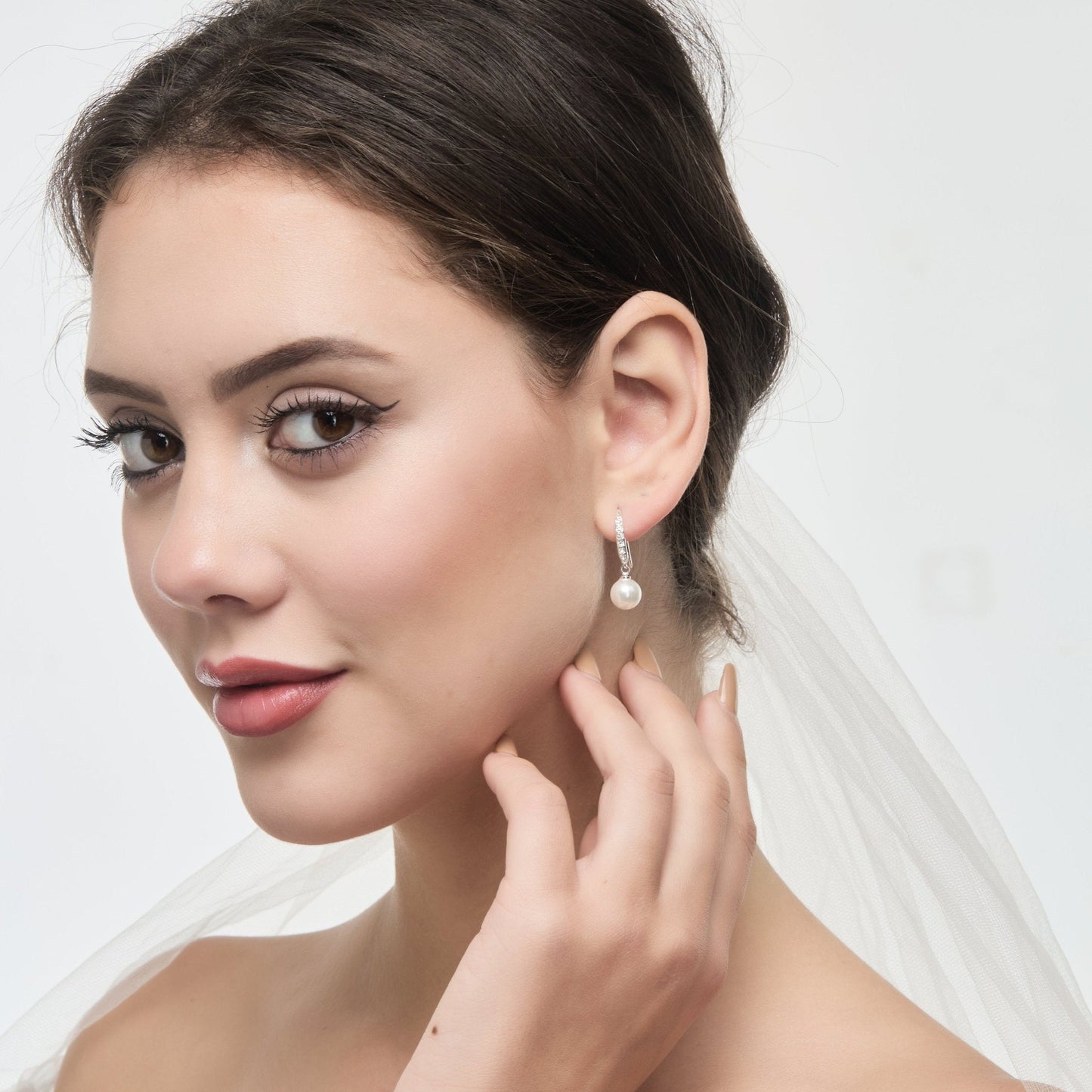 Silver Plated I Couldn't Say I Do Without You Pearl Drop Bridal Earrings Created with Zircondia® Crystals