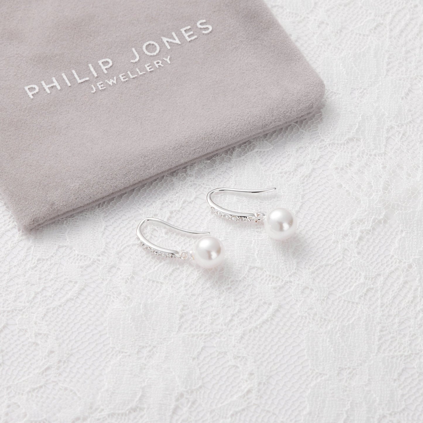 Silver Plated I Couldn't Say I Do Without You Pearl Drop Bridal Earrings Created with Zircondia® Crystals