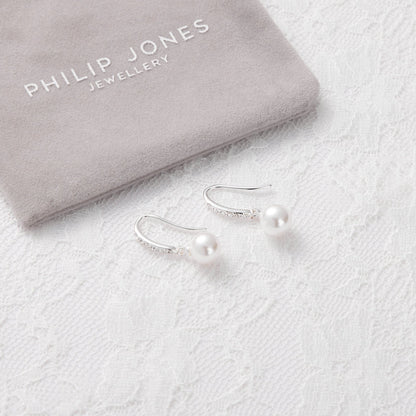 Silver Plated I Couldn't Say I Do Without You Pearl Drop Bridal Earrings Created with Zircondia® Crystals