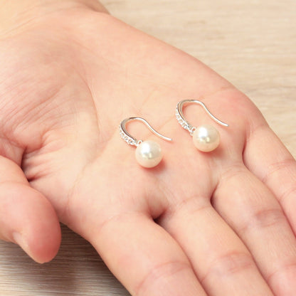 Silver Plated I Couldn't Say I Do Without You Pearl Drop Bridal Earrings Created with Zircondia® Crystals