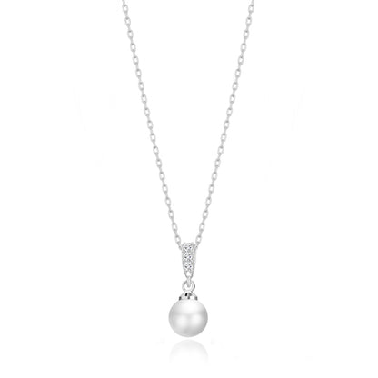 Silver Plated Pearl Drop Necklace Created with Zircondia® Crystals