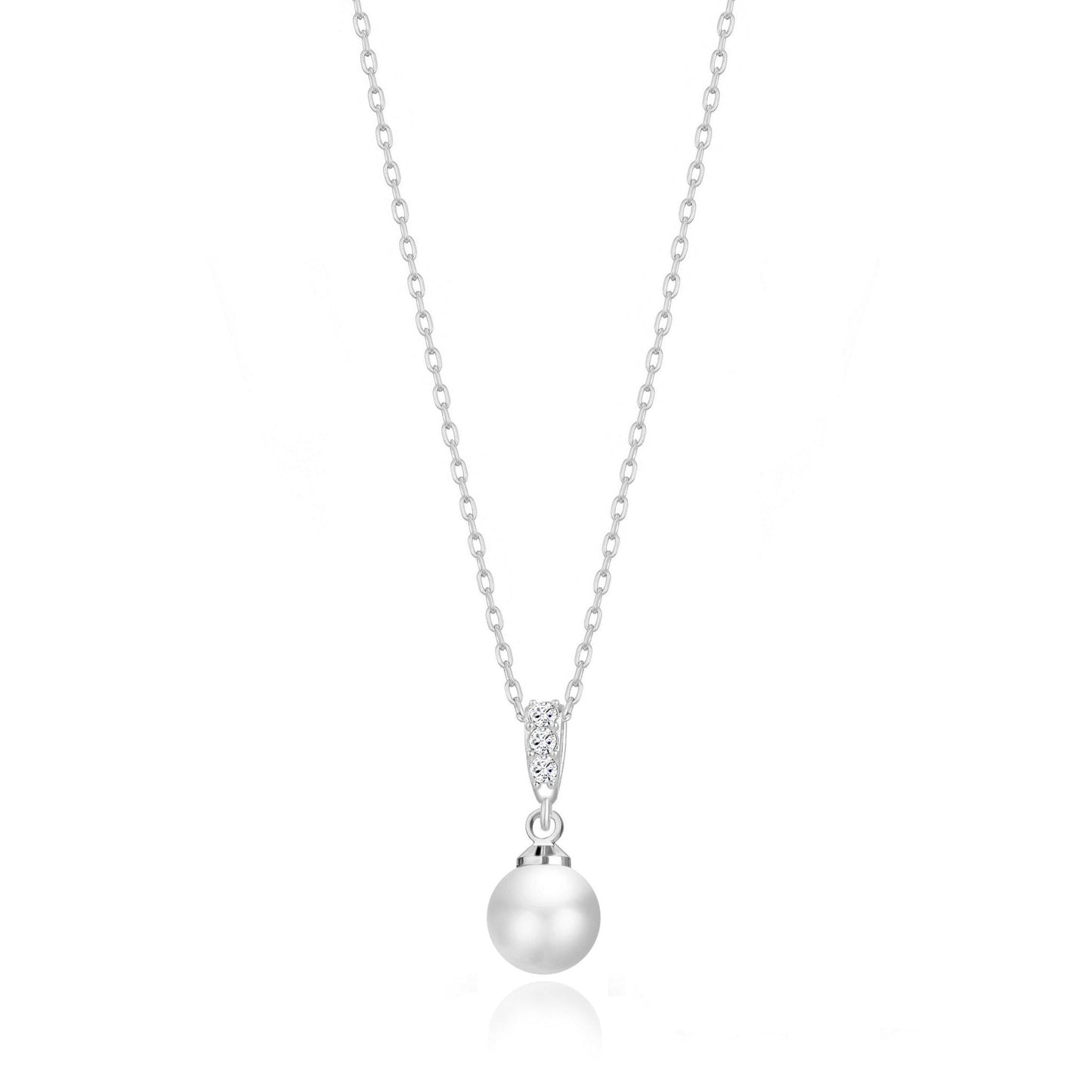 Silver Plated Pearl Drop Necklace Created with Zircondia® Crystals