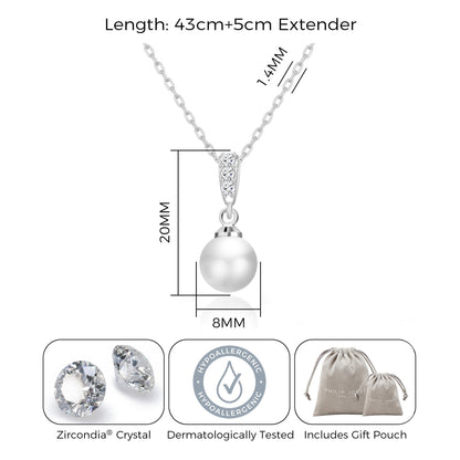 Silver Plated Pearl Drop Necklace Created with Zircondia® Crystals
