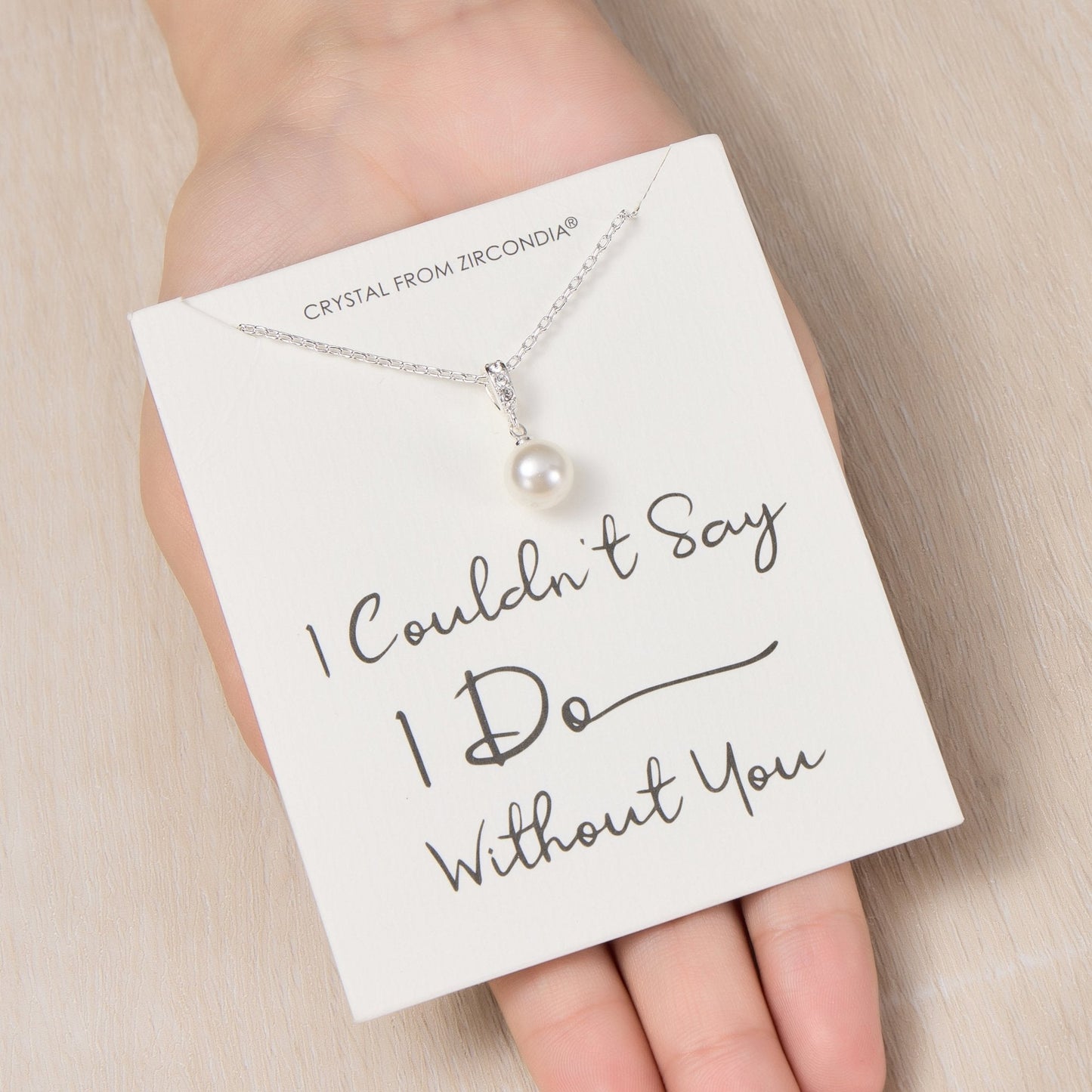 Silver Plated I Couldn't Say I Do Without You Pearl Drop Bridal Necklace Created with Zircondia® Crystals