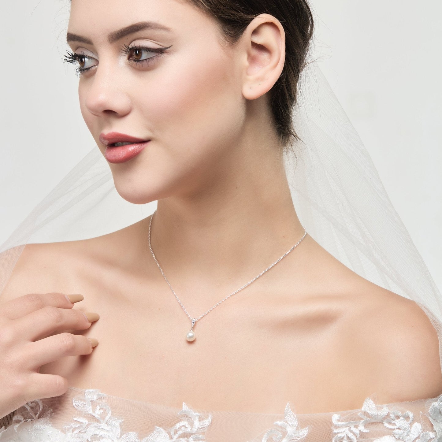 Silver Plated I Couldn't Say I Do Without You Pearl Drop Bridal Necklace Created with Zircondia® Crystals
