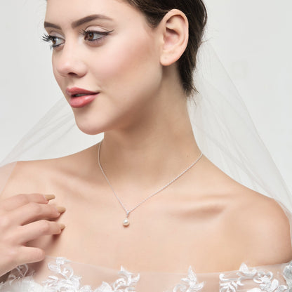 Silver Plated I Couldn't Say I Do Without You Pearl Drop Bridal Necklace Created with Zircondia® Crystals