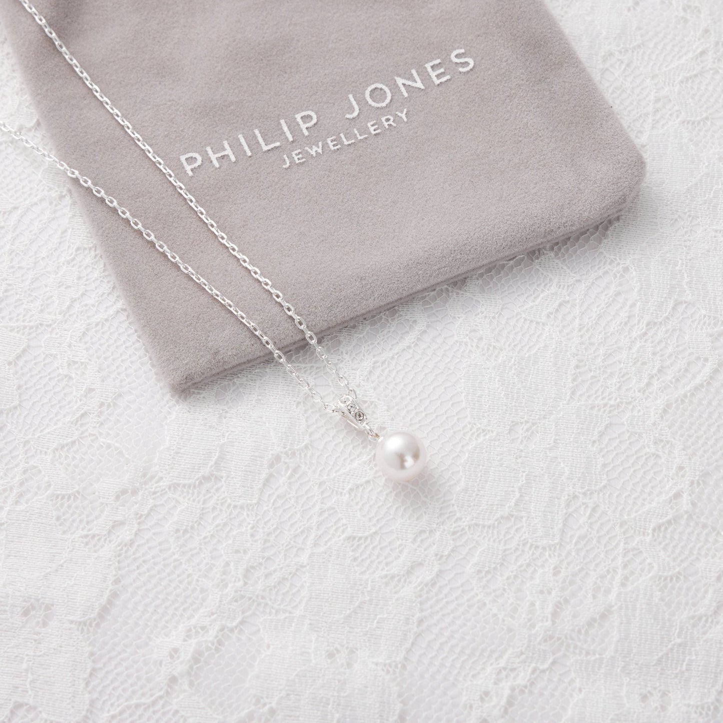 Silver Plated I Couldn't Say I Do Without You Pearl Drop Bridal Necklace Created with Zircondia® Crystals
