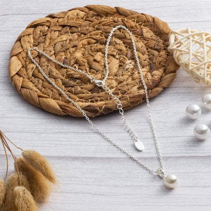 Silver Plated Pearl Drop Necklace Created with Zircondia® Crystals