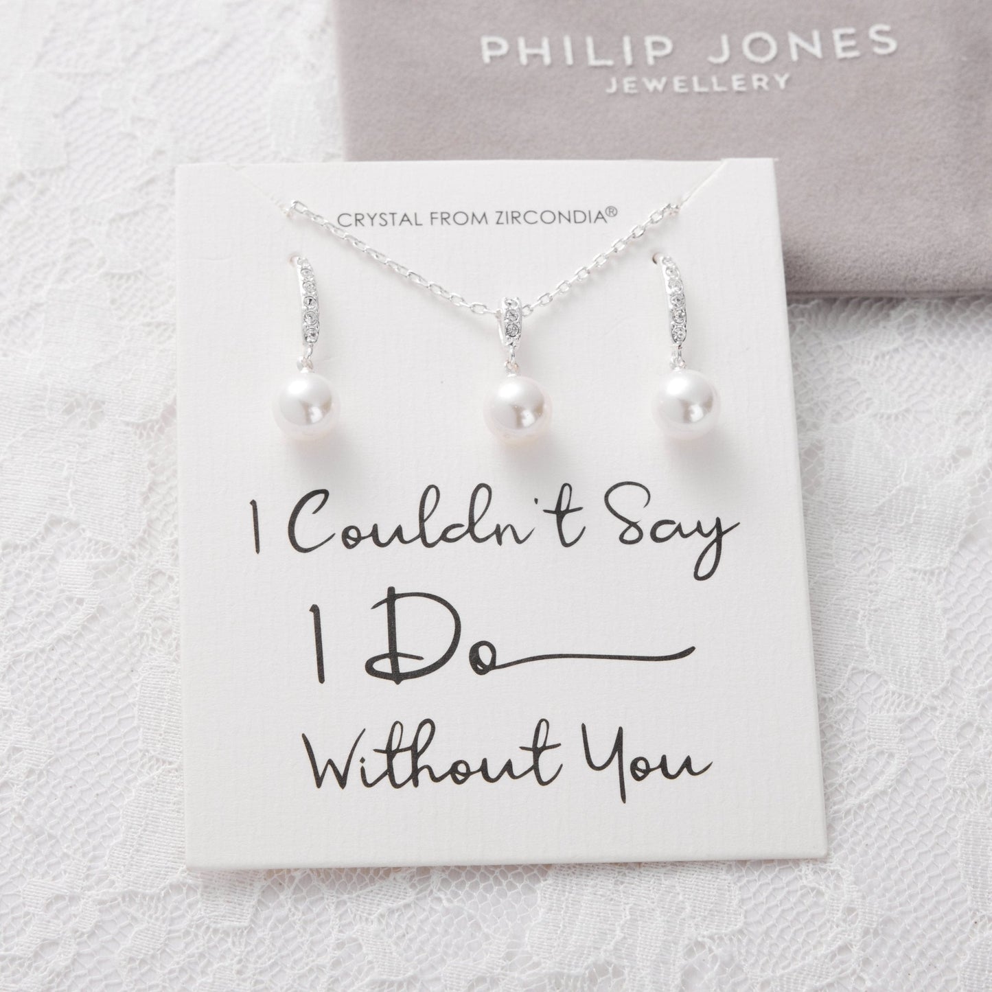 Silver Plated I Couldn't Say I Do Without You Pearl Drop Bridal Set Created with Zircondia® Crystals