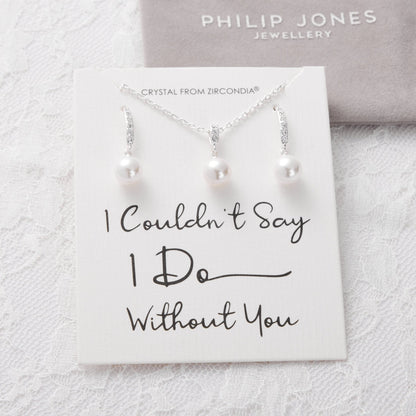 Silver Plated I Couldn't Say I Do Without You Pearl Drop Bridal Set Created with Zircondia® Crystals