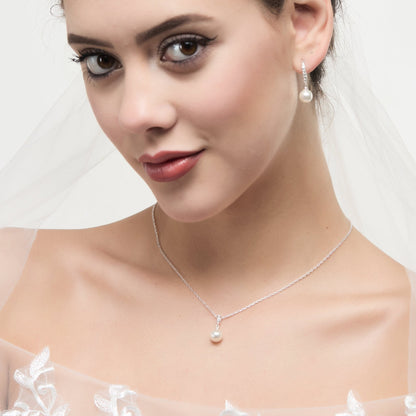 Silver Plated I Couldn't Say I Do Without You Pearl Drop Bridal Set Created with Zircondia® Crystals