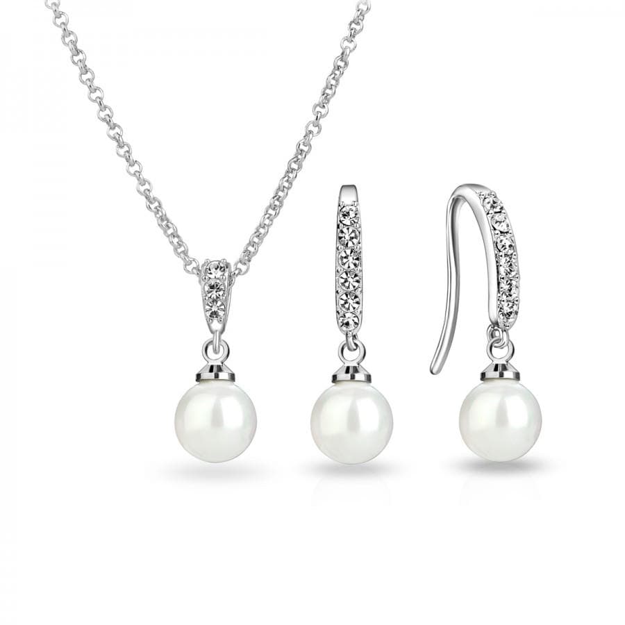Silver Plated I Couldn't Say I Do Without You Pearl Drop Bridal Set Created with Zircondia® Crystals