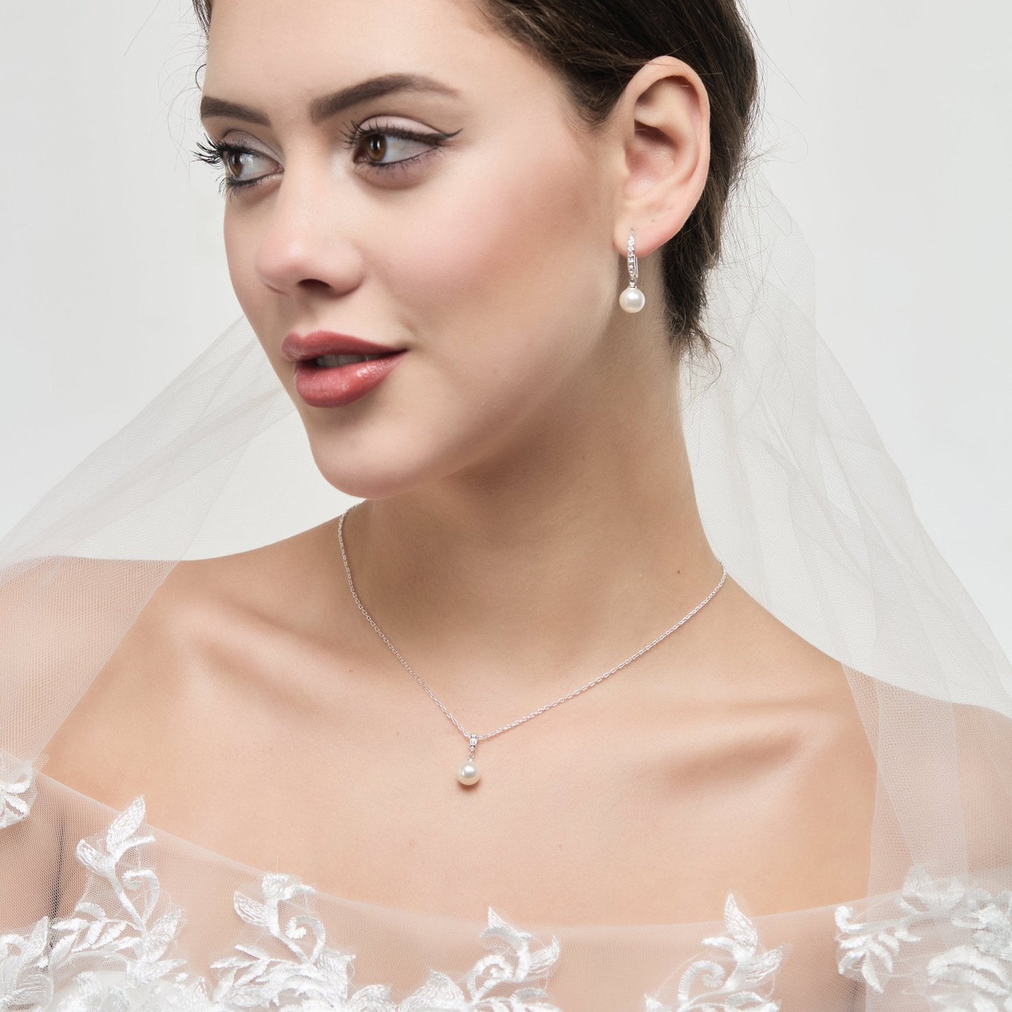 Silver Plated I Couldn't Say I Do Without You Pearl Drop Bridal Set Created with Zircondia® Crystals