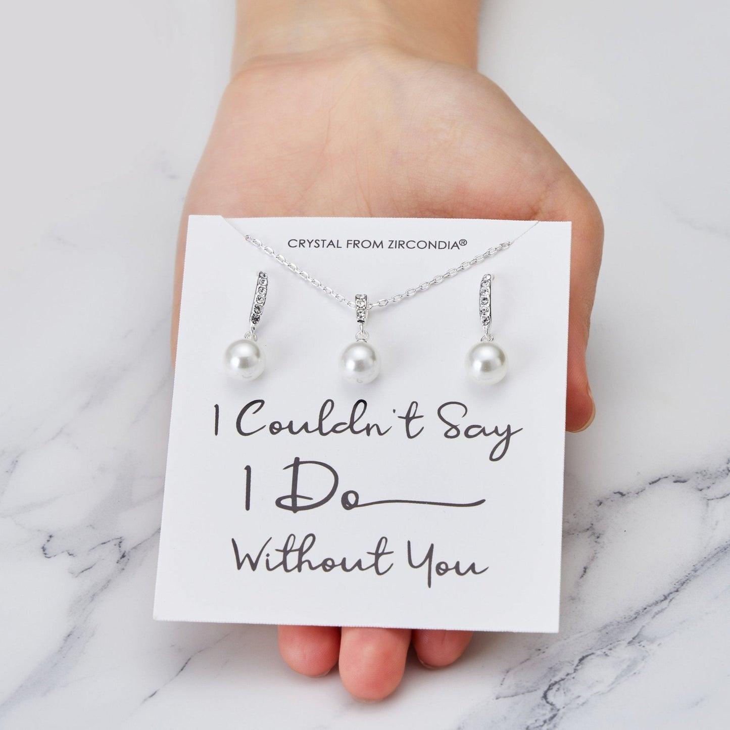 Silver Plated I Couldn't Say I Do Without You Pearl Drop Bridal Set Created with Zircondia® Crystals