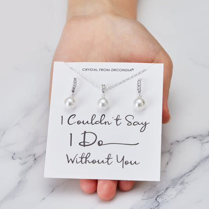 Silver Plated I Couldn't Say I Do Without You Pearl Drop Bridal Set Created with Zircondia® Crystals