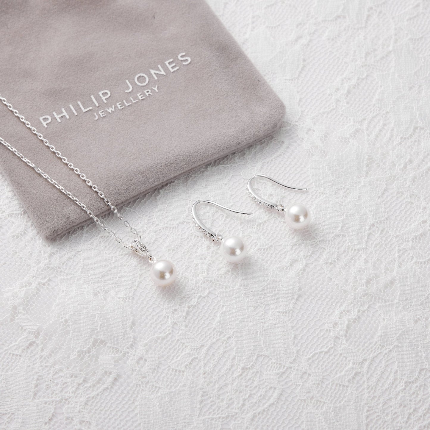Silver Plated I Couldn't Say I Do Without You Pearl Drop Bridal Set Created with Zircondia® Crystals