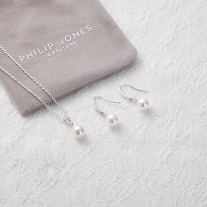 Silver Plated I Couldn't Say I Do Without You Pearl Drop Bridal Set Created with Zircondia® Crystals