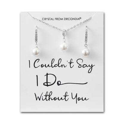 Silver Plated I Couldn't Say I Do Without You Pearl Drop Bridal Set Created with Zircondia® Crystals
